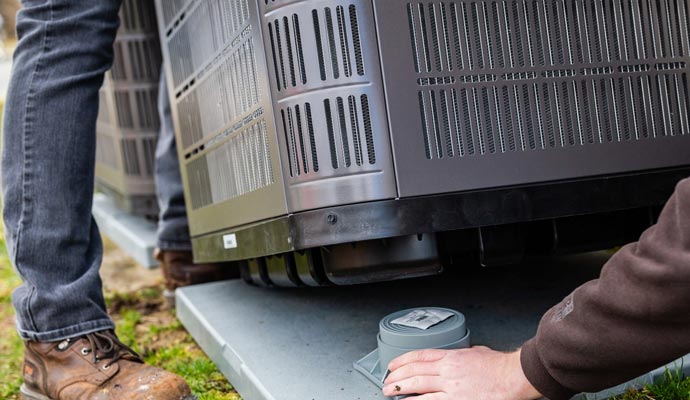 Two members installing outdoor AC