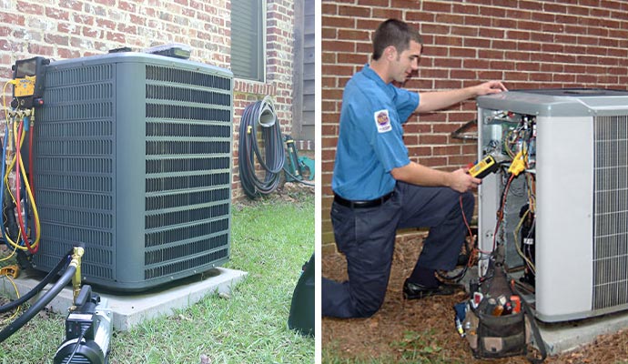 collage of AC installation and repair