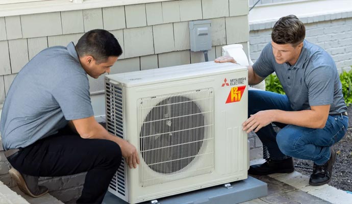 Experts installing new Mitsubishi hvac system